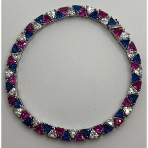 Ross‎ Simons Signed Sterling Silver Trillion Cut Pink Blue Clear Bracelet